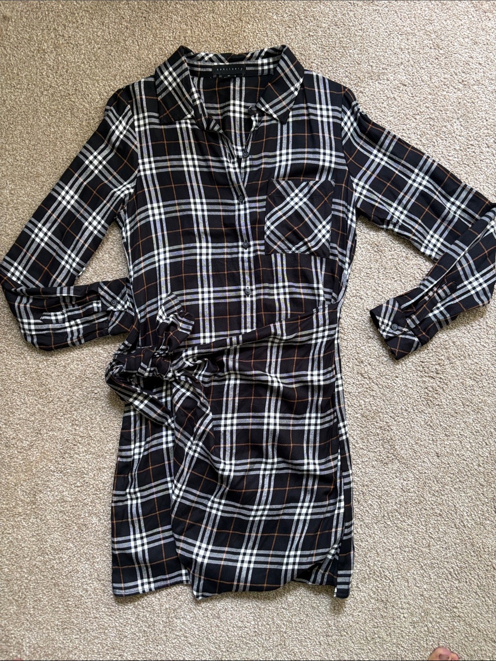Sanctuary Black Plaid Long-Sleeve Shirt Dress
